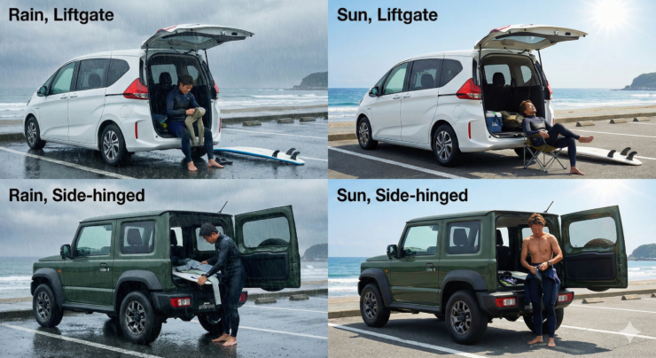 サーフィン,車,バックドア